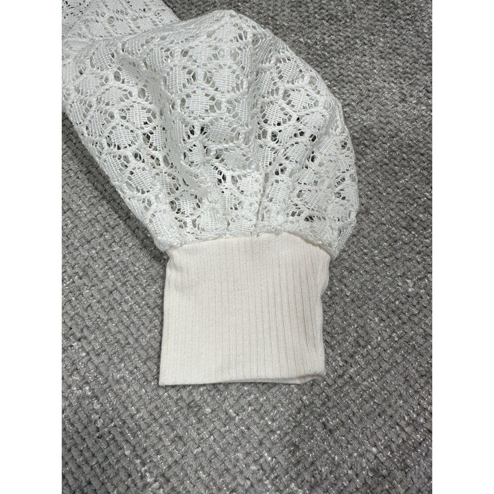 Free People Top Small Sweetest Thing Thermal White Embroidered Lace Long Sleeve - Picture 9 of 10